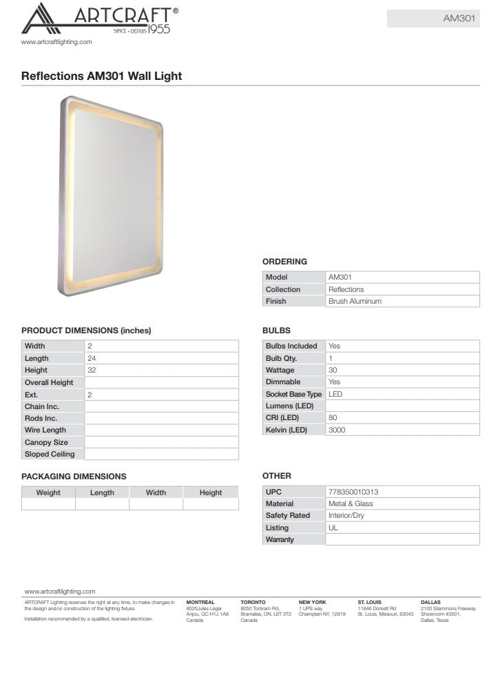 Reflections Rectangular LED Mirror