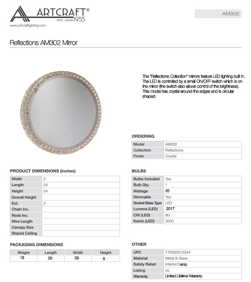 Reflections Crystal Accent LED Integrated Mirror