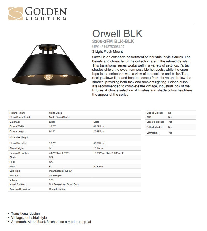 Orwell 3-Light Semi Flush