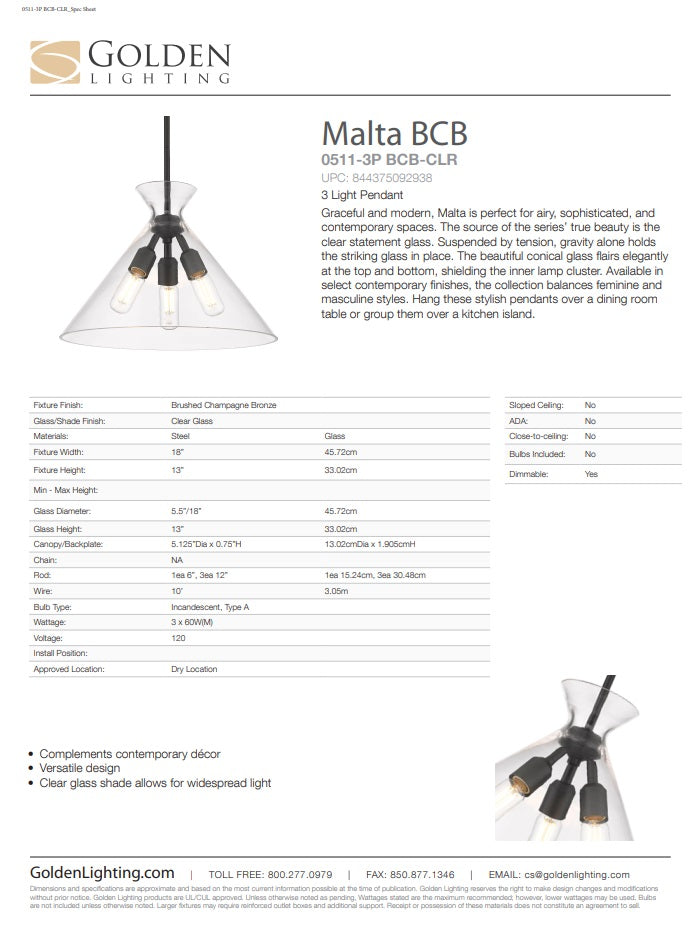 Malta 3-Light Pendant