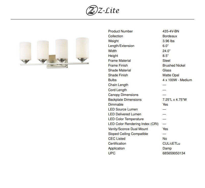 Bordeaux 4-Light Vanity