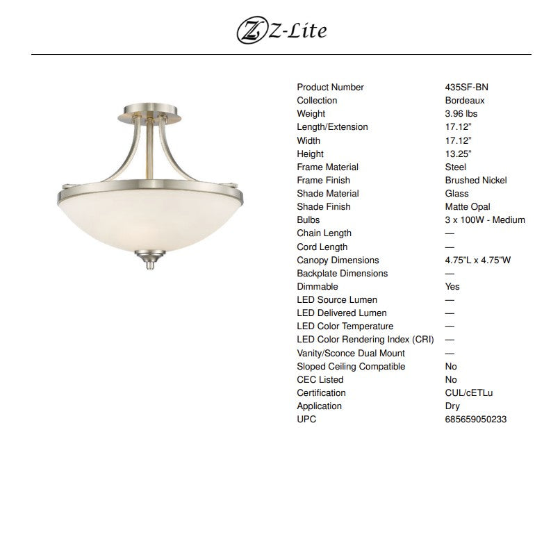 Bordeaux 3-Light Semi Flush