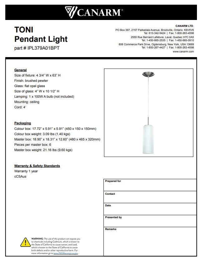 Toni 1-Light Pendant