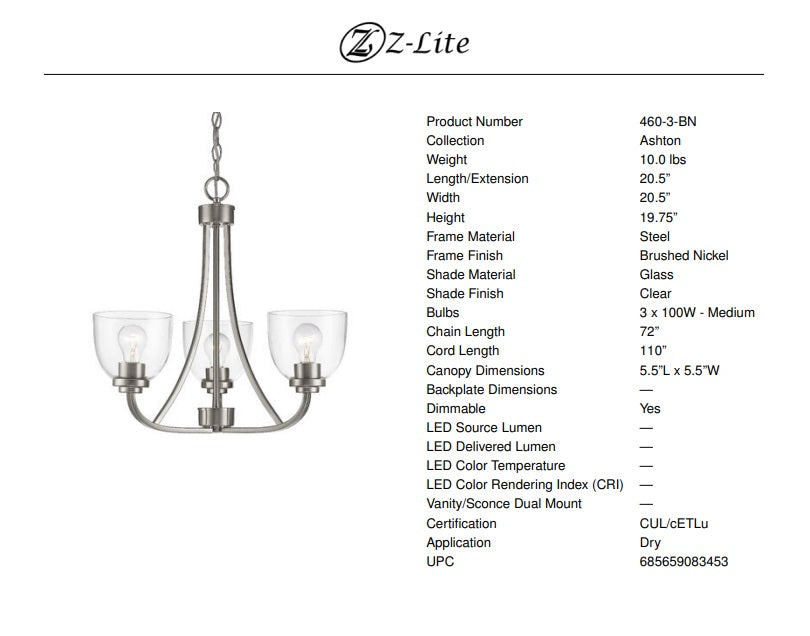 Hampton 3-Light Chandelier