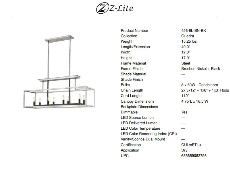 Quadra 8-Light Linear Chandelier